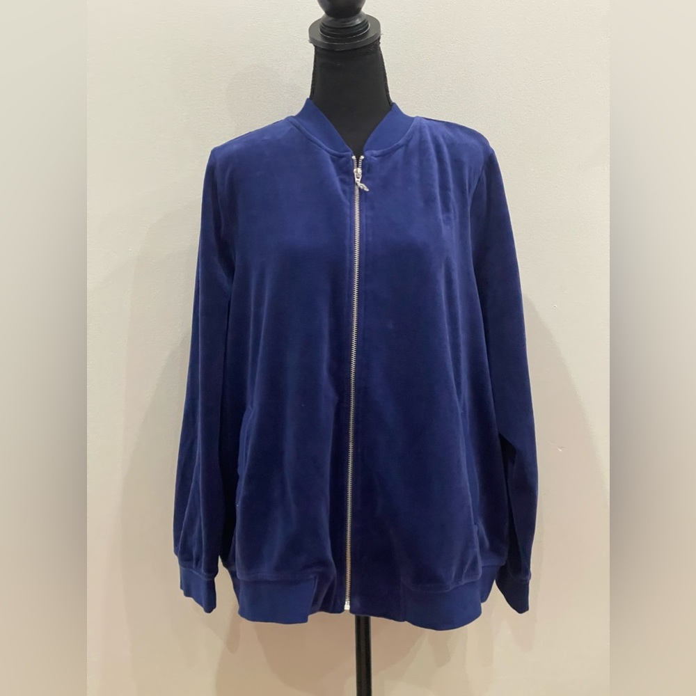 D&Co 1X Blue Velour Full Zip with Pockets and Stretch